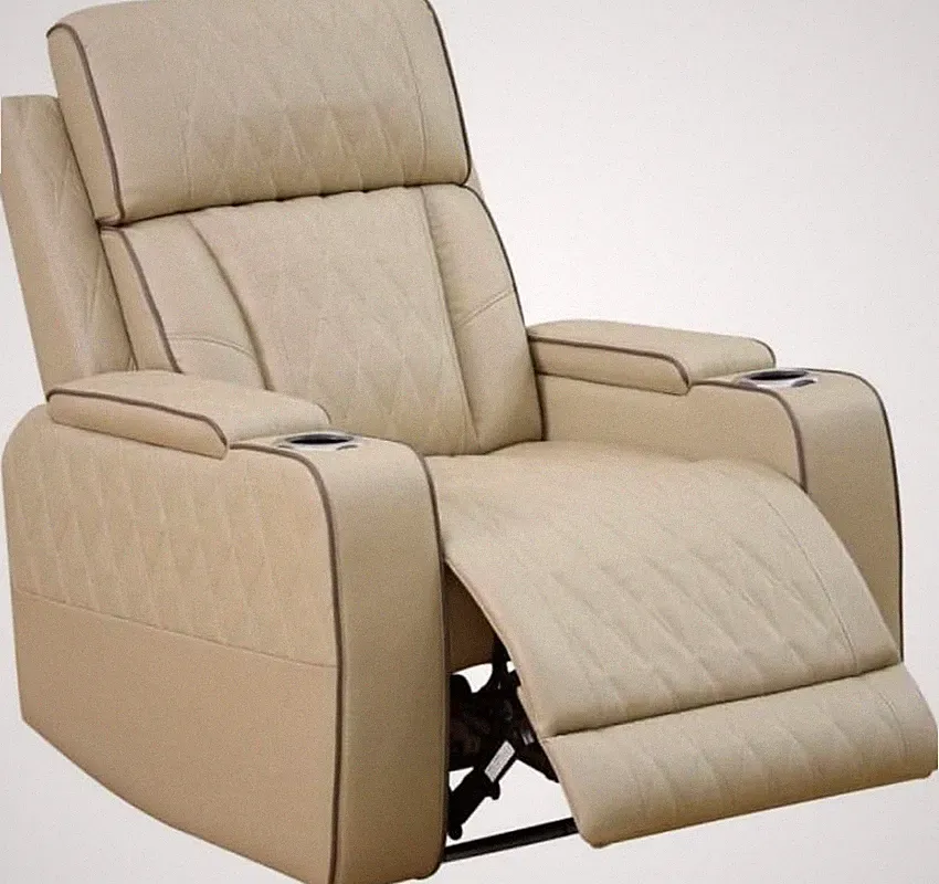 Comfy Electric Recliner Armchair with USB Port - Beige Leather