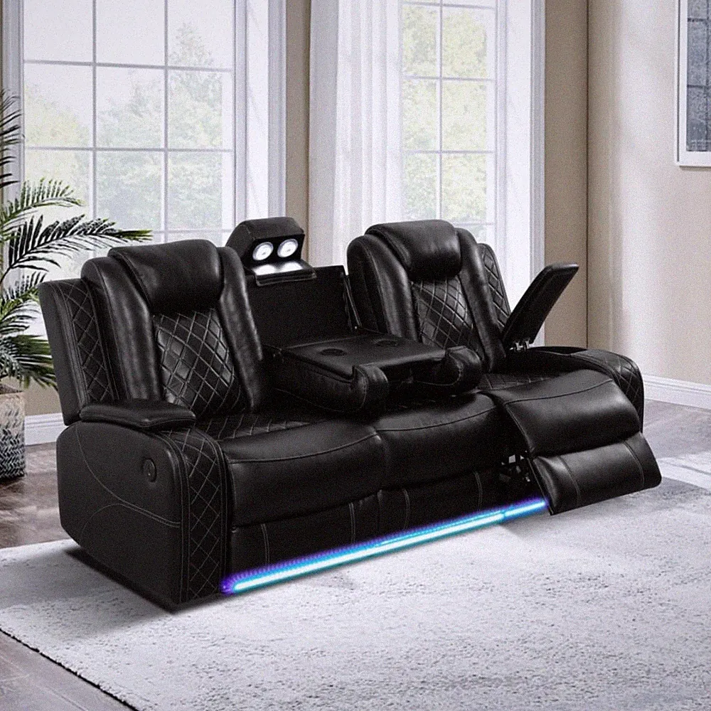 Cozy Black Electric Recliner Sofa with USB Ports & LED Lighting