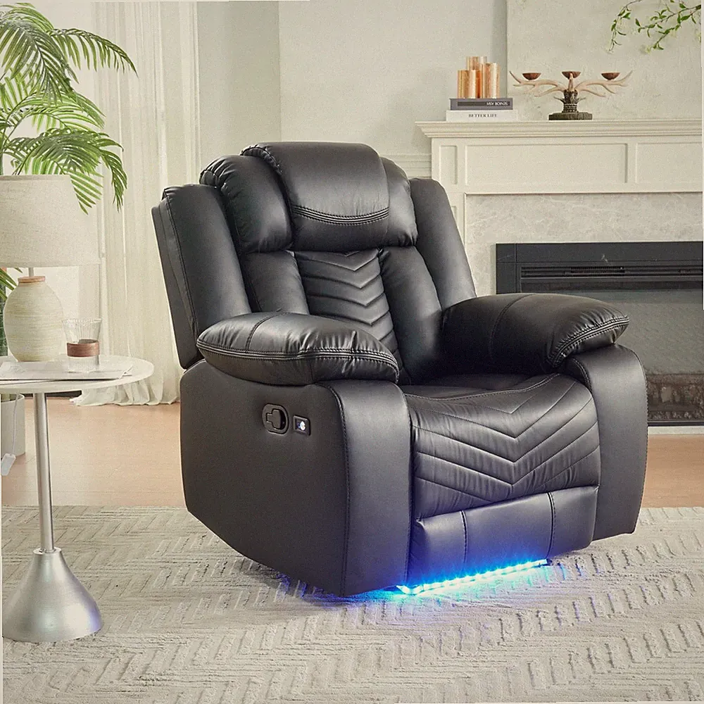 Modern Eco-Leather Recliner Chair LED Lights USB & USB-C Charging Port Reclining