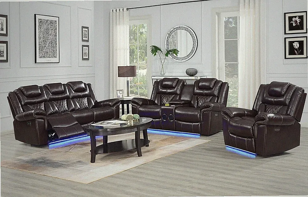 NEW LED Sofa Loveseat Chair Power Recliner Brown Leather Bluetooth Speaker & USB