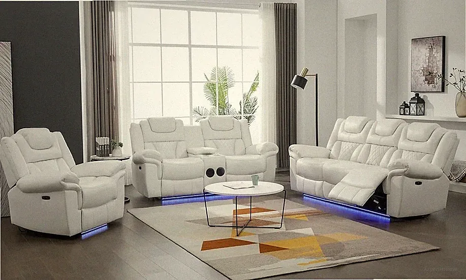 NEW LED Sofa Loveseat Chair Power Recliner White Leather Bluetooth Speaker & USB