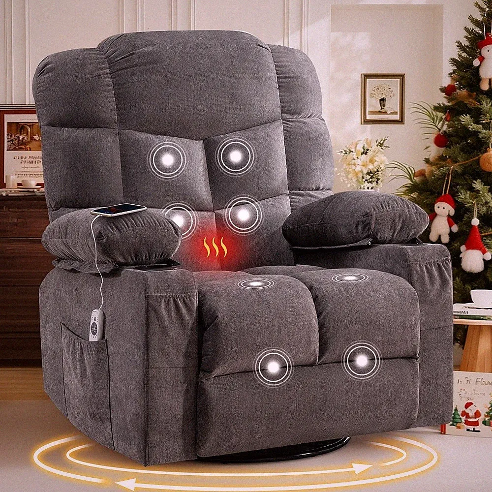 Oversized Massage Swivel Recliner Chair Rocker Recliner with Cup Holders and USB