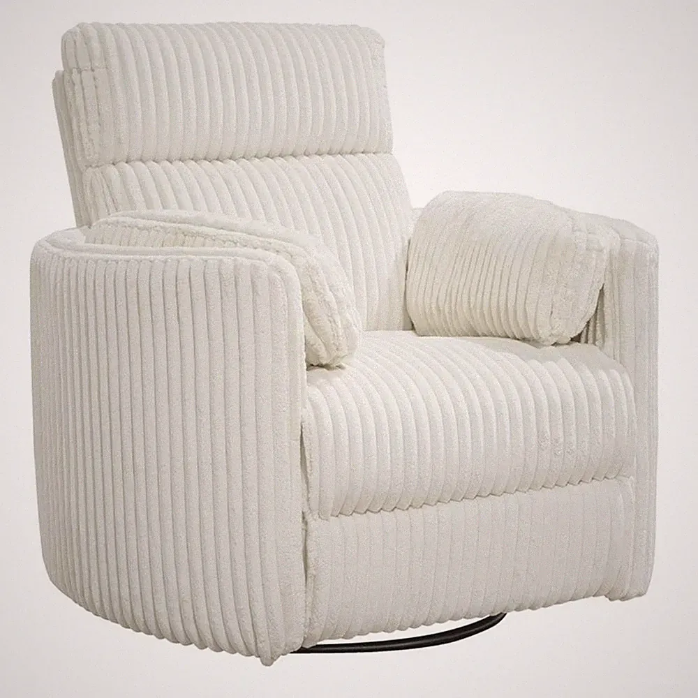 Rosebery Kids Modern Fabric Swivel Glider Recliner with USB Charge in Ivory