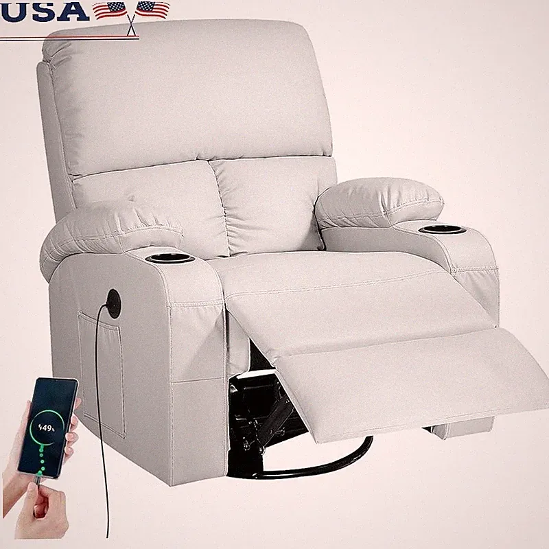 Swivel Rocker Recliner Chair W/ 8-Point Massage Heating & USB Charging
